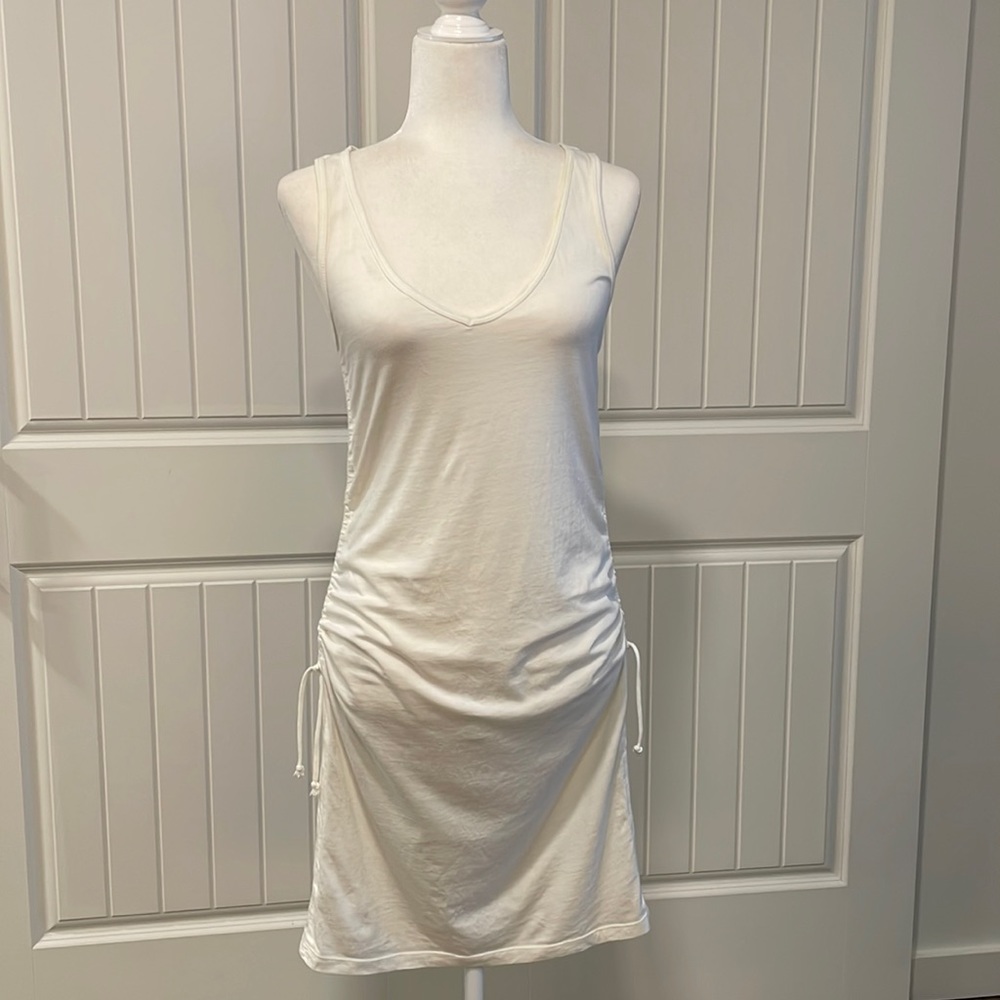 Prairie Underground Organic Cotton Ruched Sides Sleeveless White Dress